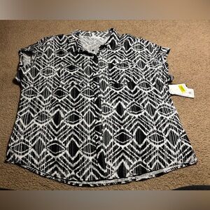 Westbound Patterened Short Sleeve Tencel Fiber button up Shirt Women Size XL NWT